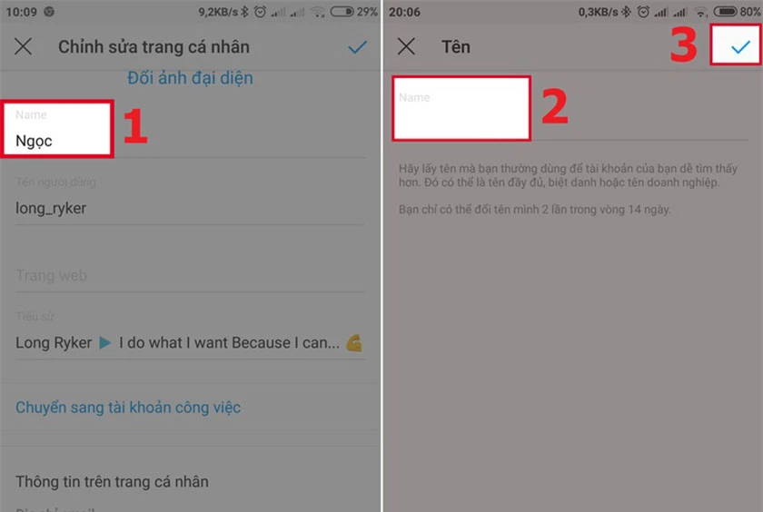 đổi tên Instagram